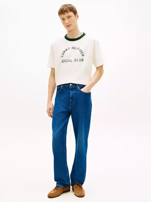 Футболка с контрастным круглым вырезом и логотипом на груди, бежевая Tommy Hilfiger — фото 2