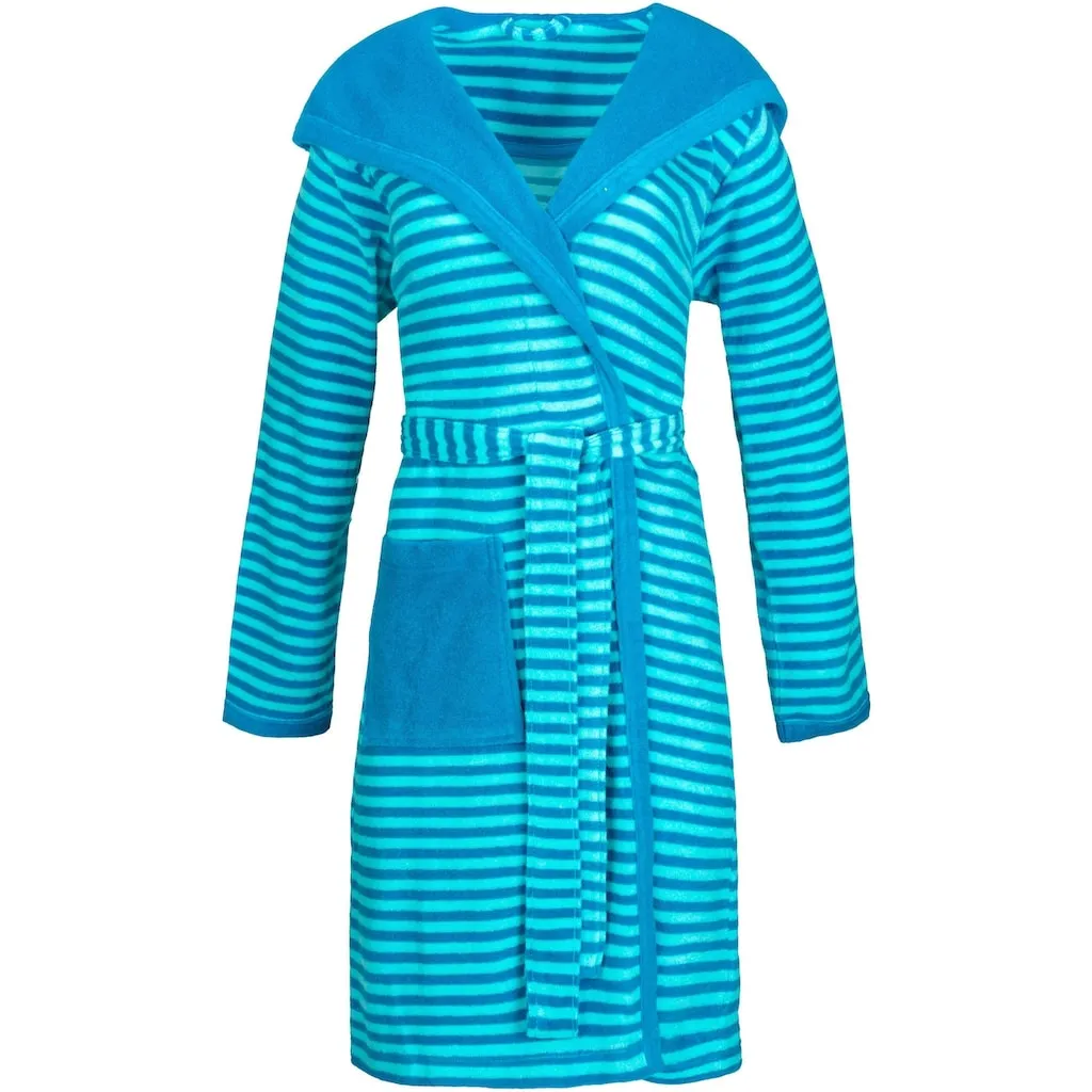 

Женский халат Полосатый с капюшоном, идеально для сауны и спа, отельный халат, утренний халат с поясом, 1 шт., с капюшоном, в полоску Esprit, бирюзовый