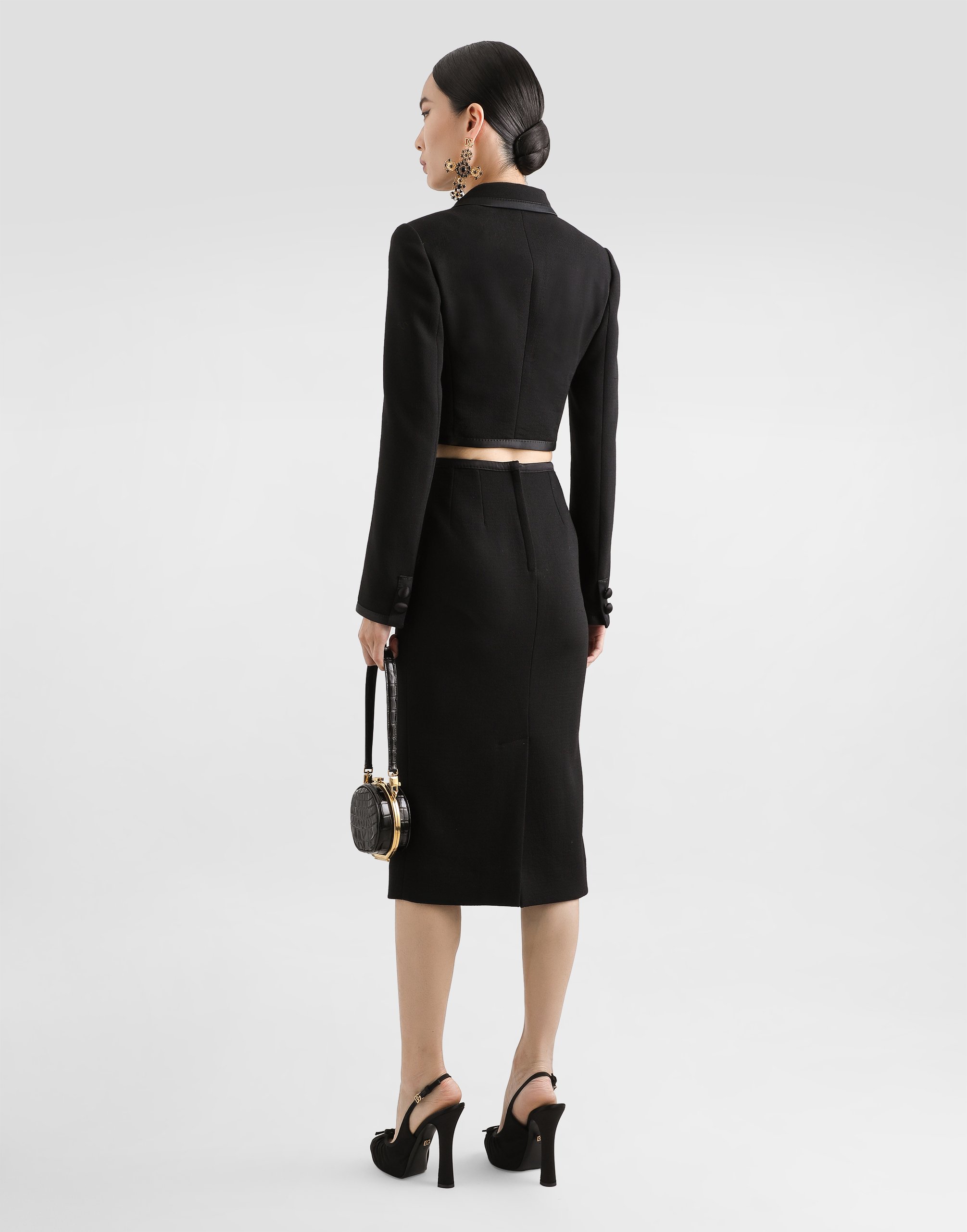 Шерстяное креповое платье-футляр миди Dolce & Gabbana, черный — фото 3