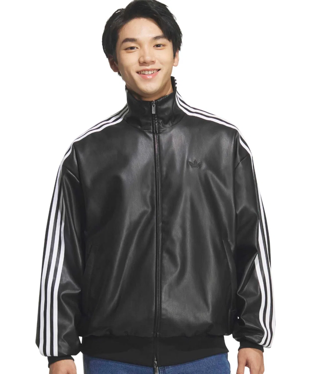 Трек-топ adidas PLEATHER 3STRIPES TRACK TOP оверсайз, черный — фото 4