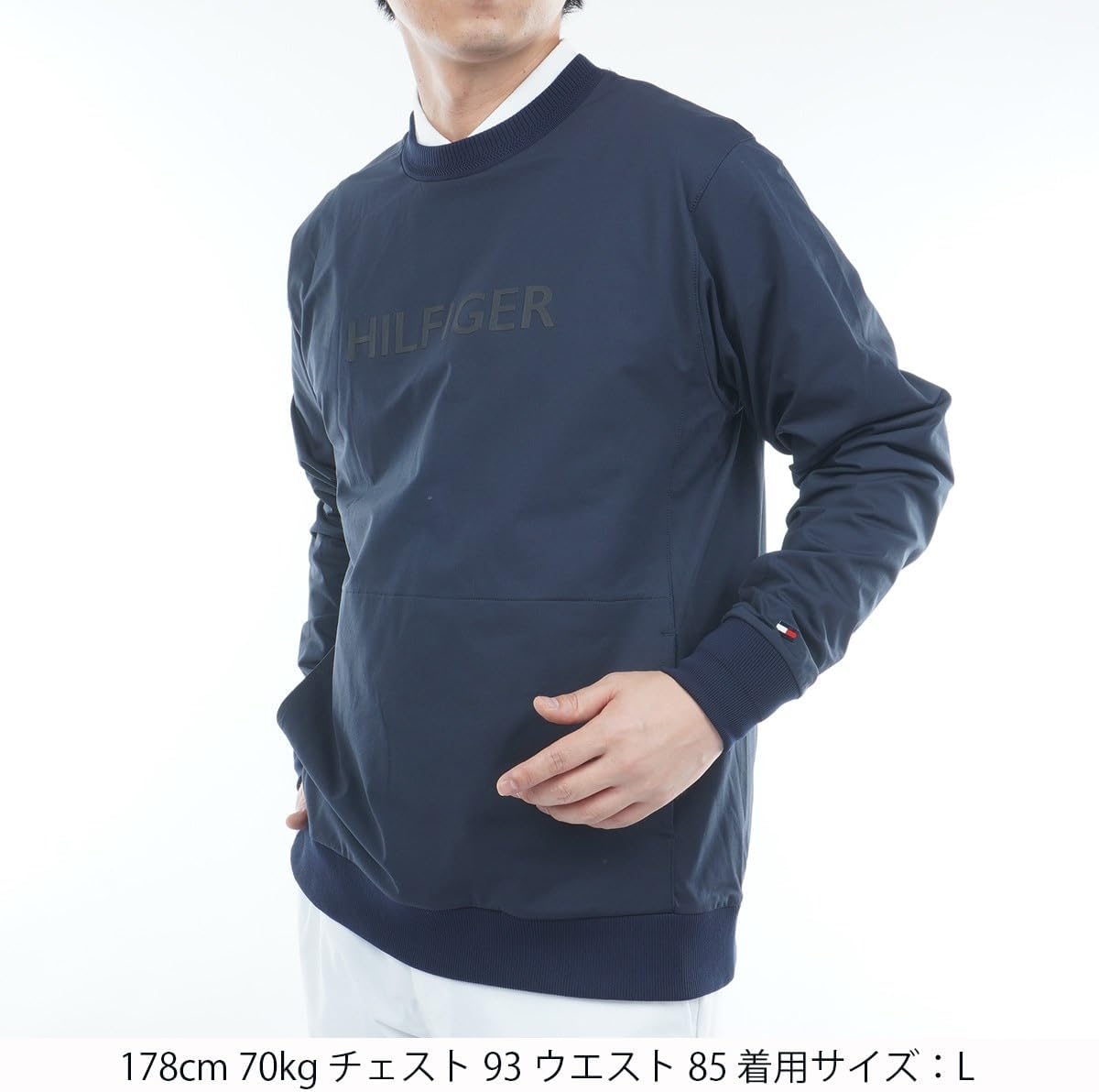 Толстовка Tommy Hilfiger Golf THMA554, мужская одежда для гольфа, ветрозащитная, с круглым вырезом, темно-синяя, размер LL — фото 2