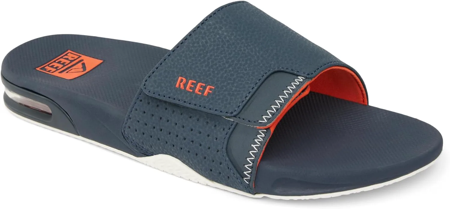 Мужские сандалии REEF Fanning Slide с открывалкой для бутылок, поддержкой свода стопы, прочной подошвой, водостойкие, темно-синий/оранжевый/белый — фото 2