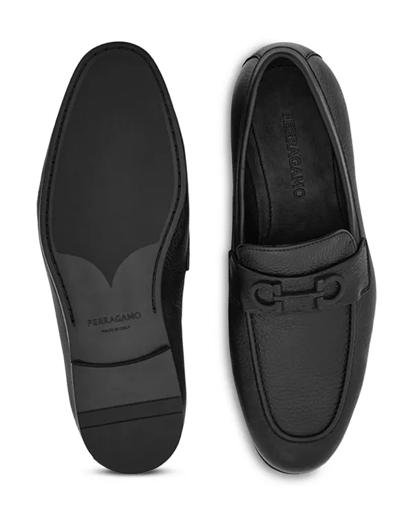 Мужские кожаные лоферы без шнурков Ferragamo, черный — фото 3