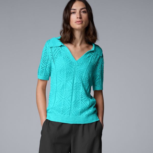 

Женский вязаный крючком свитер-поло Simply Vera Vera Wang, цвет bonita springs blue