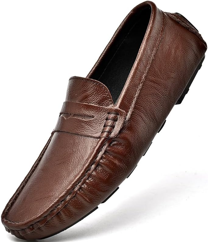 

Мужские повседневные кожаные лоферы IGZBIBG без шнурков, мокасины, туфли с пряжкой, обувь, лодочные туфли, домашние тапочки, коричневый