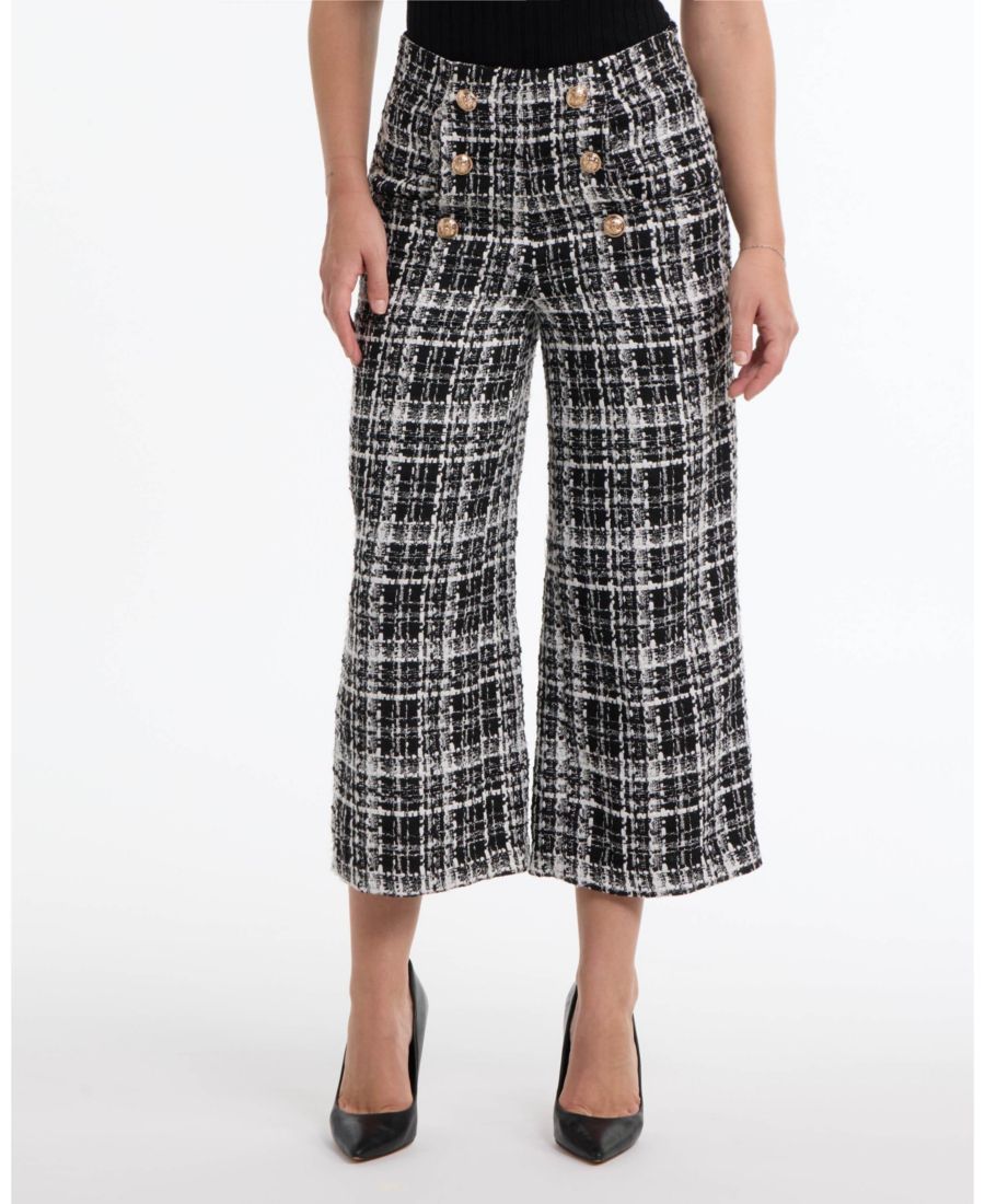 

Женские брюки из букле с пуговицами, приталенного кроя Bebe, Black/ white alyssum