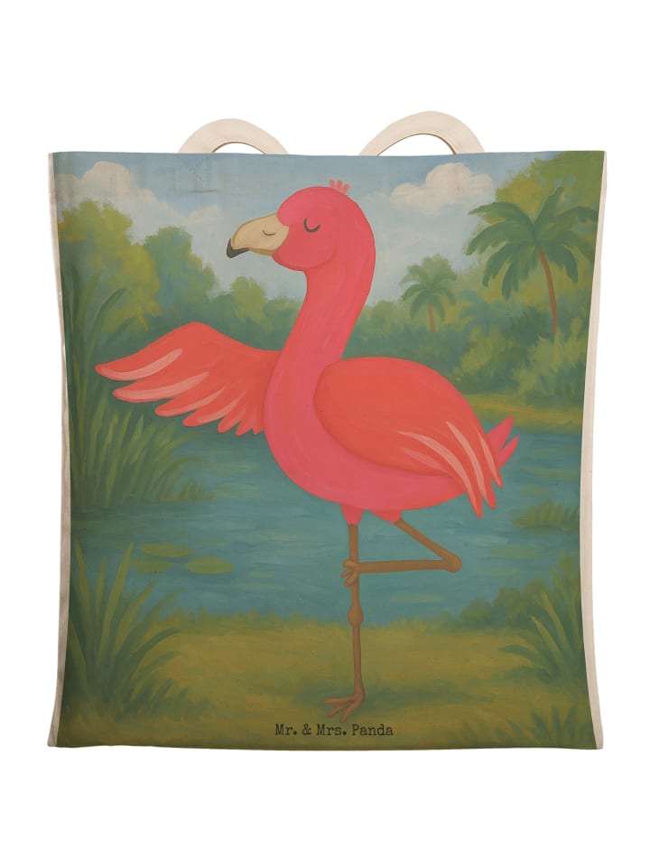 

Сумка-шоппер Flamingo Yoga без слогана, белого цвета Mr. & Mrs. Panda