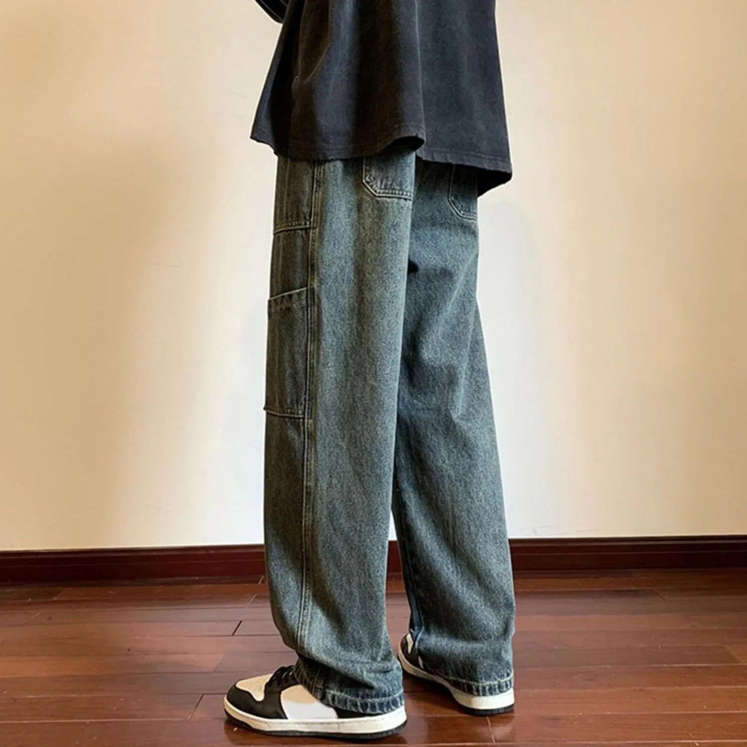 Джинсы джоггеры с карманами, Streetwear, темно-синий — фото 4