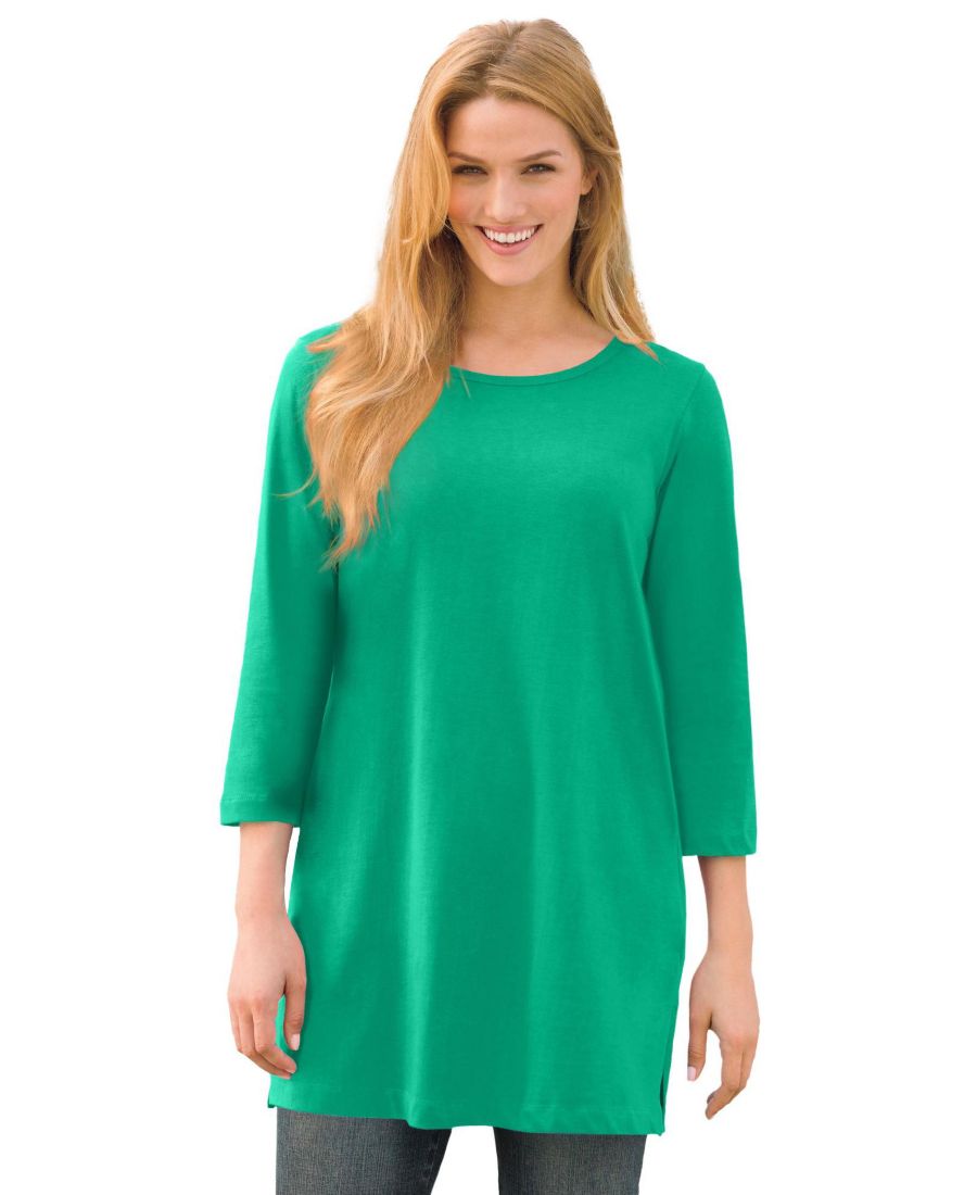 

Женская туника Within Perfect с рукавами три четверти и вырезом-лодочкой Woman Within, Tropical emerald