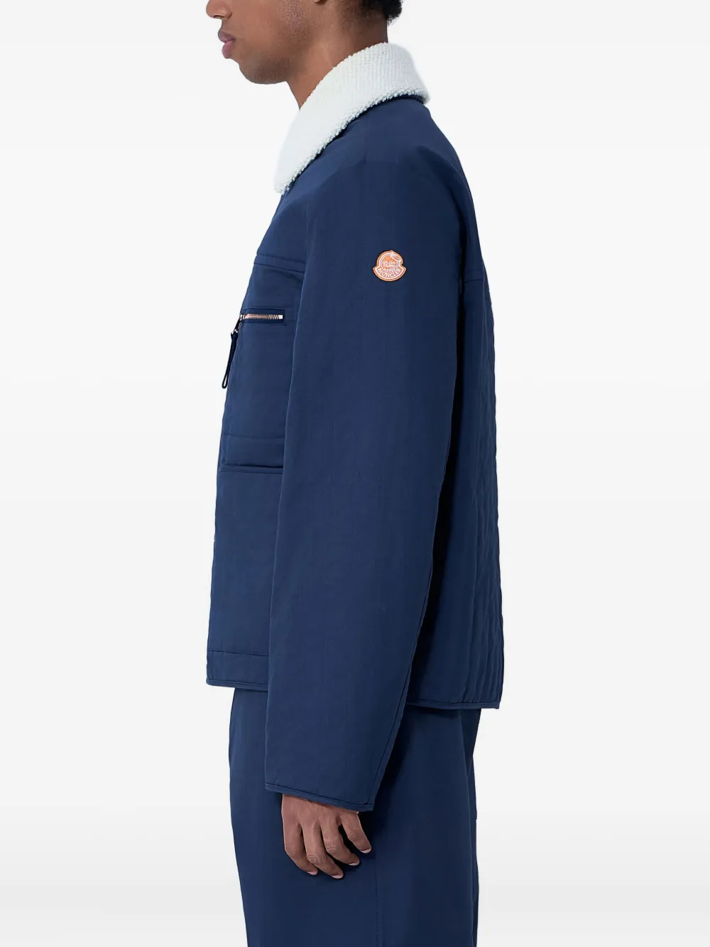 Куртка с нашивкой-логотипом и воротником из овчины MONCLER, синий — фото 3
