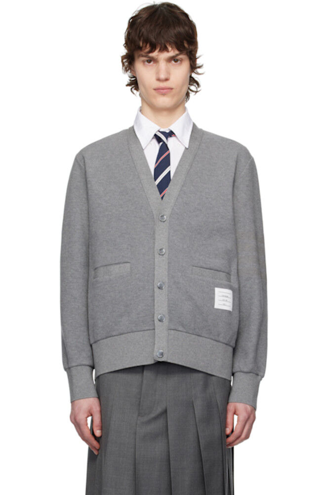 

Серый хлопковый кардиган с 4 планками Thom Browne