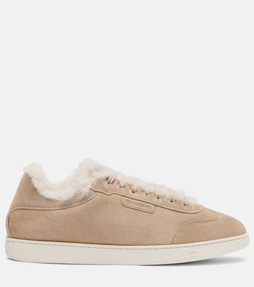 Замшевые кроссовки с овчиной внутри Ferragamo, Beige Nudo — фото 4