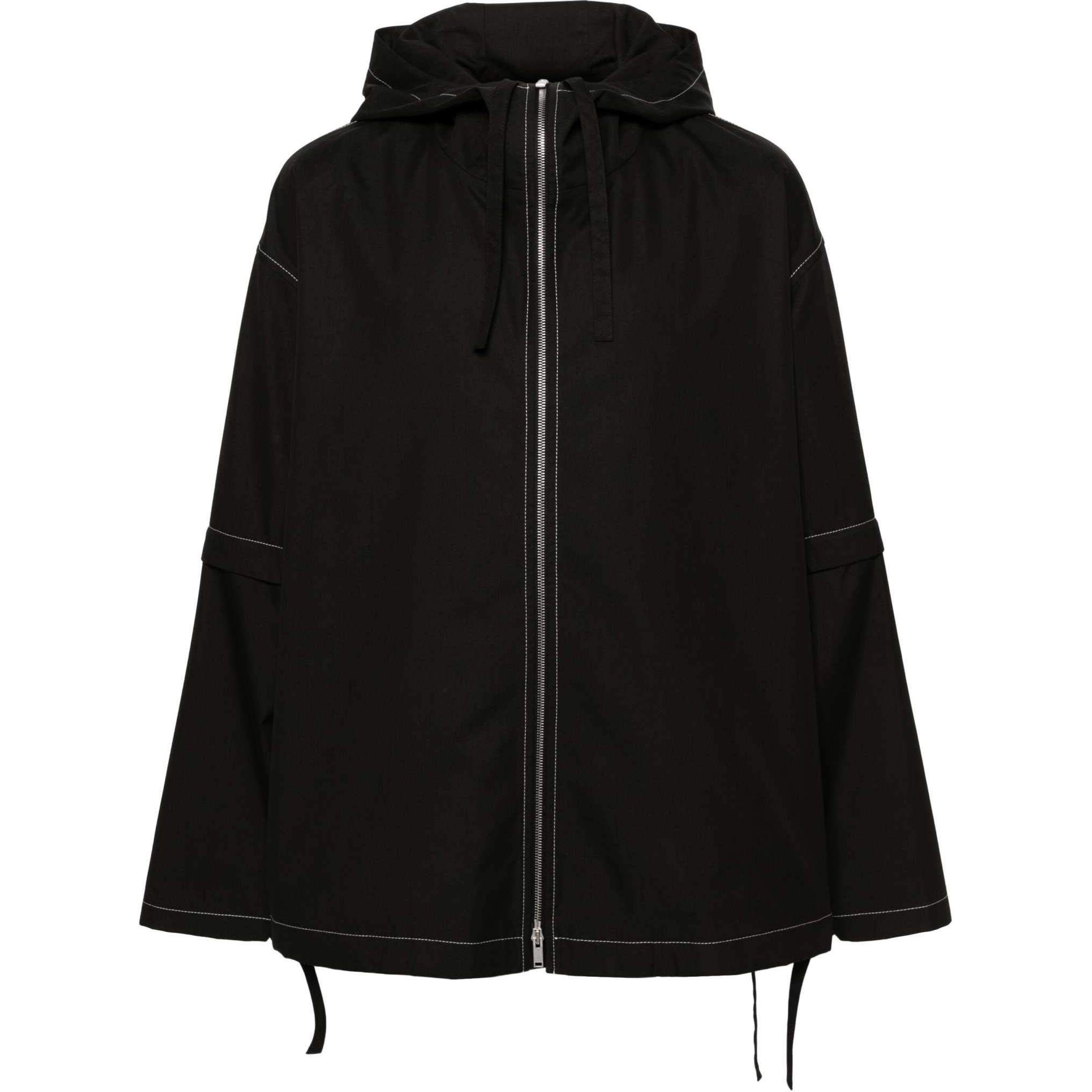 

JIL SANDER Куртка с капюшоном и контрастной строчкой, Black