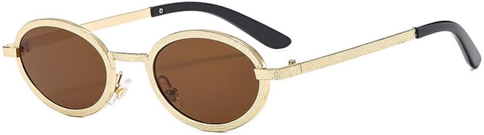 

Винтажные круглые мужские солнцезащитные очки, модные маленькие овальные металлические солнцезащитные очки для женщин, роскошные очки для женщин с защитой от УФ-излучения UV400 TYUVIVO, Gold-brown