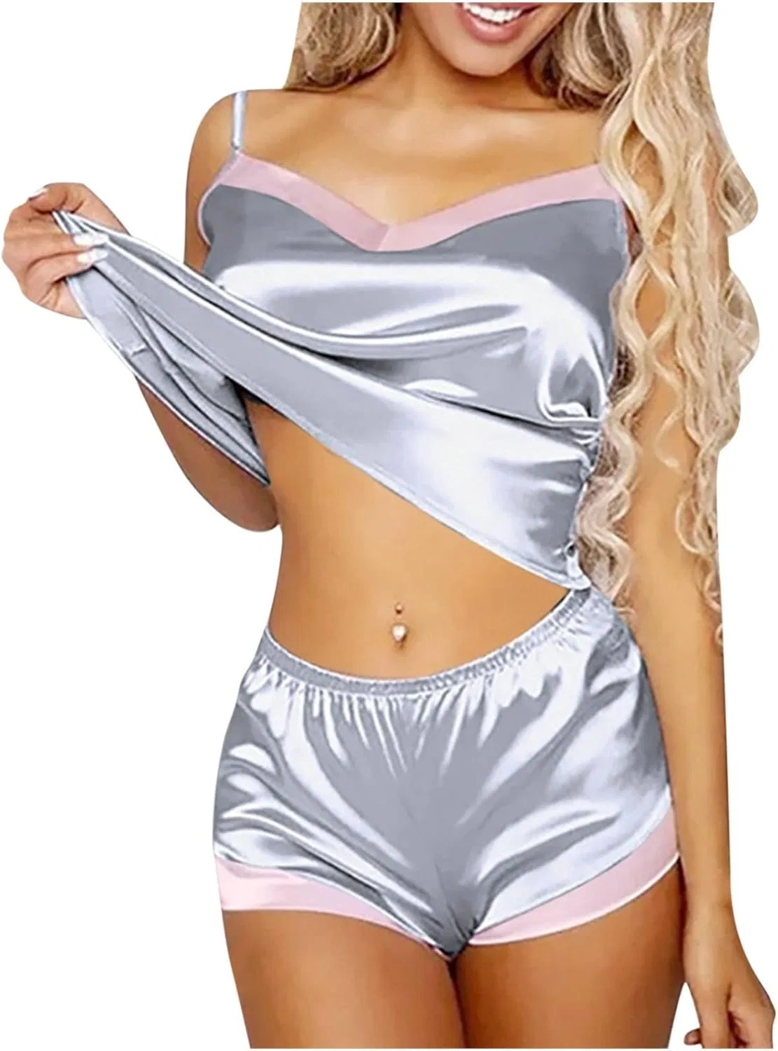 Пижамный комплект, сатиновый, Silver