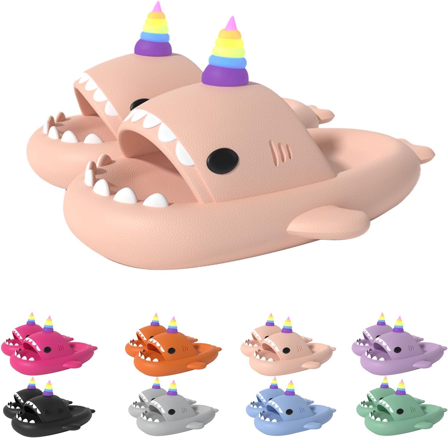 

Сланцы Zureto Unicorn Shark, новые тапочки-акулы 2024 года, светящиеся в темноте, супер мягкий материал EVA, удобные сандалии