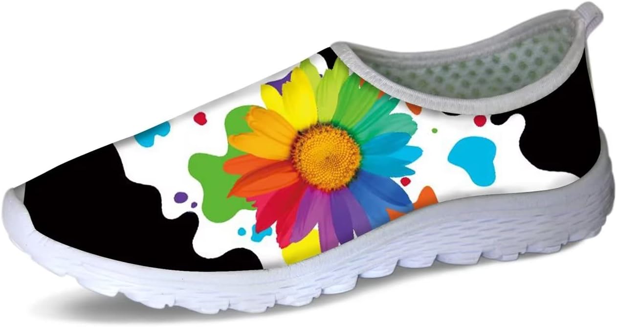

Женские и мужские слипоны Forchrinse с цветочным принтом и корги, мягкая сетка, кроссовки для прогулок, спортивные, повседневные, для путешествий, дышащие, Colorful Tie Dye Daisy