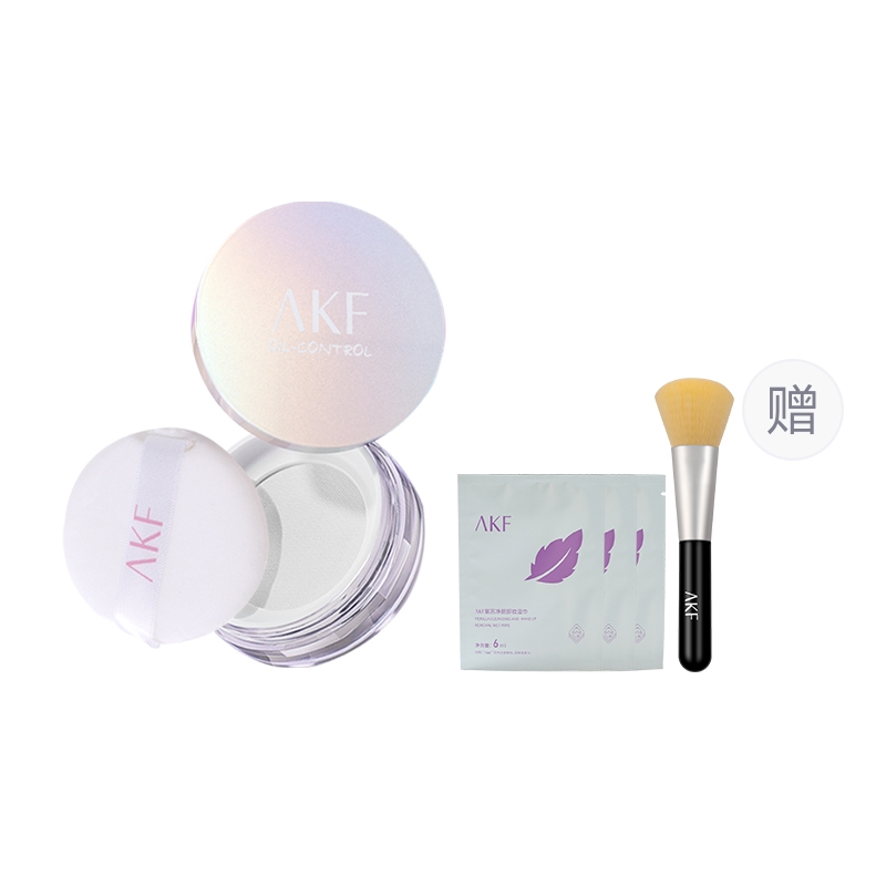 

Водостойкая и влагостойкая рассыпчатая пудра для контроля жира без переноса 10г AKF, New Version Skin Softener #04 with Brushes+Makeup Removal Wipes 18m