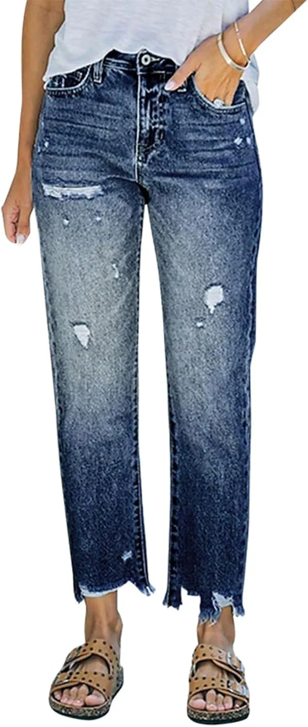 

Женские джинсы High Waist с потертостями и накладными карманами Shulemin