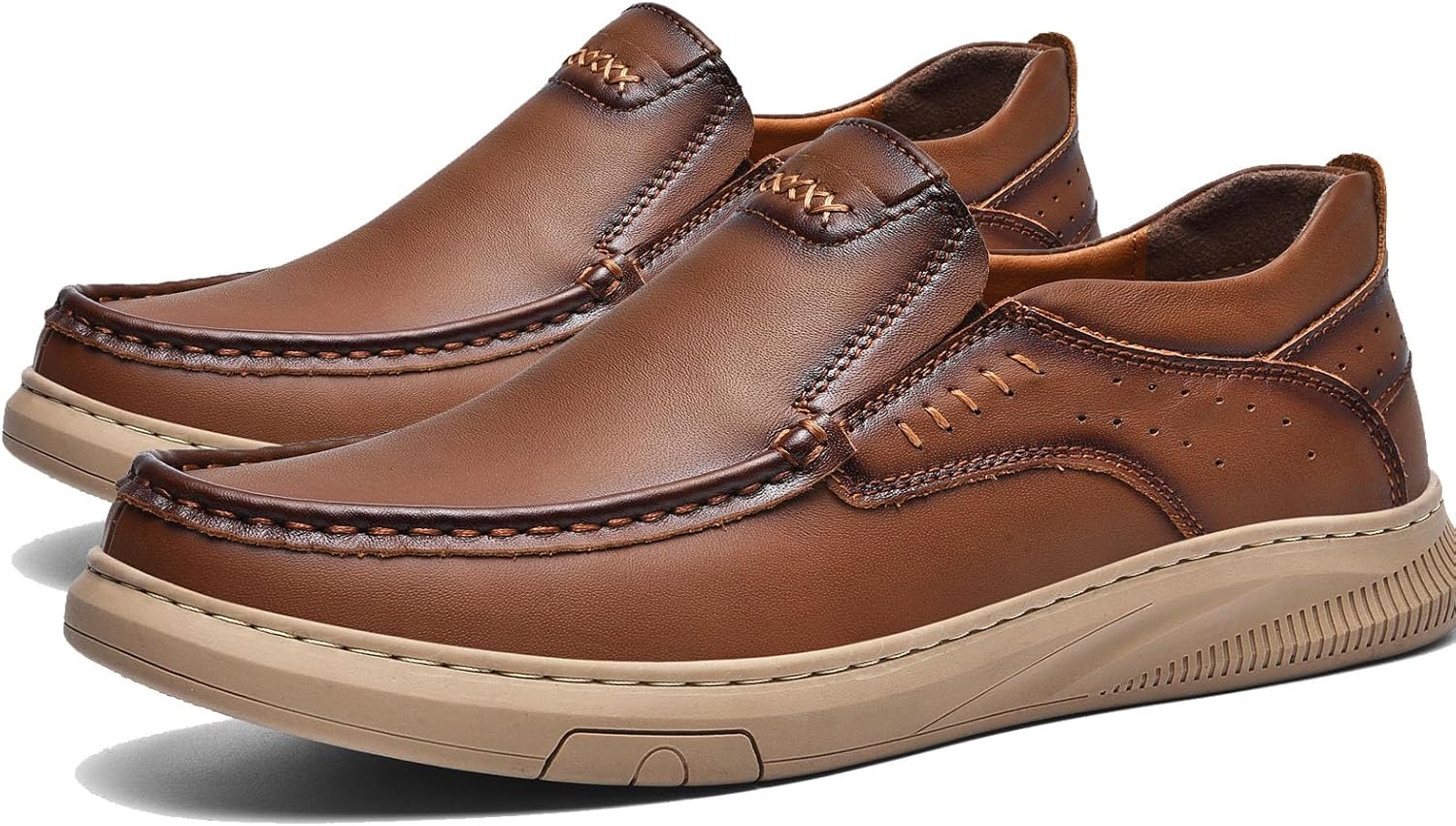 

Мужские лоферы ODIPON из кожи с отделкой кожей, повседневная обувь, резиновая подошва, коричневый