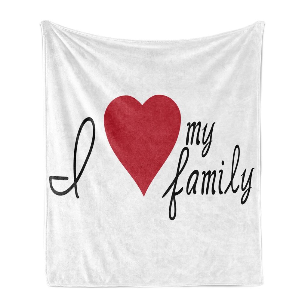 

ABAKUHAUS Family Мягкое фланелевое флисовое одеяло, I Love My Family Words Heart, уютный плюш для использования в помещении и на улице, 125 x 175 см, киноварь и кока-серый