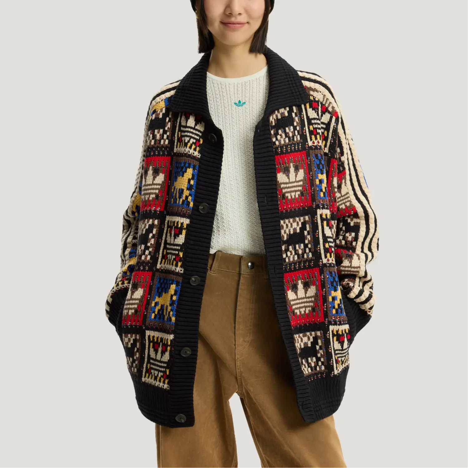 FW25 CRAFTED JACKET SWEATER Вязаный свитер Унисекс Adidas Originals, черный/белый/красный/синий/коричневый/желтый — фото 4