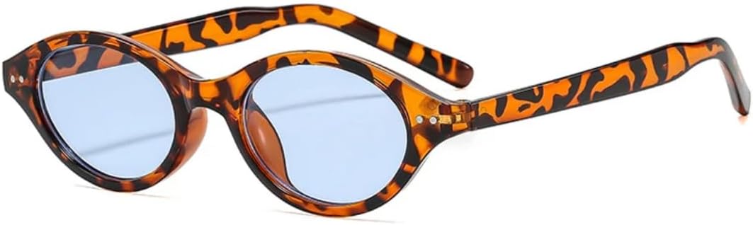 

Винтажные овальные женские солнцезащитные очки в маленькой оправе с роскошными заклепками, мужские очки для активного отдыха, спорта и вождения, защита от УФ-излучения UV400 TVTBBVV, Leopard Blue