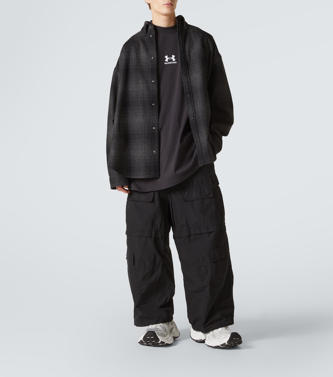 Проверенная фланелевая рубашка из смесовой шерсти Balenciaga, Grey/Black — фото 2