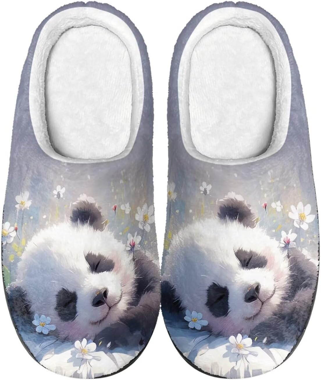 

Тапочки Xpyiqun для женщин и мужчин, домашние слипоны, пушистые теплые зимние тапочки, размер 4-12, Panda Daisy