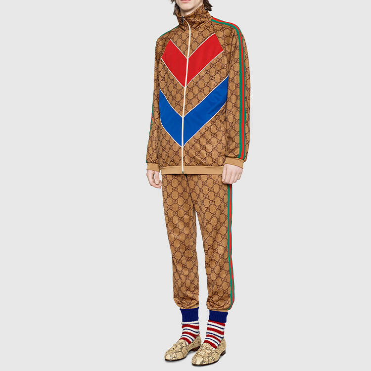 Брюки Gucci Technical Jersey Jogging, коричневый — фото 4