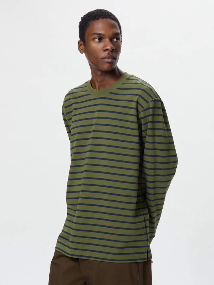 

Хлопковая футболка в полоску airism Uniqlo, зеленая