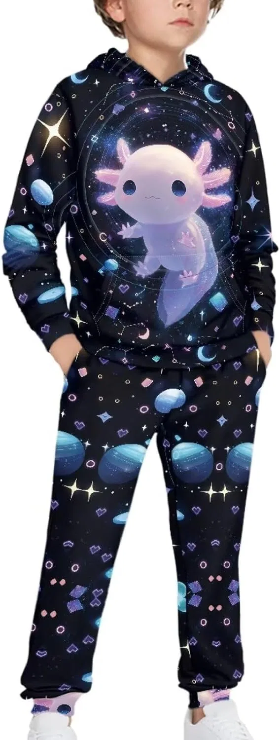 Детский спортивный костюм с принтом Galaxy Axolotl, Cute Galaxy Axolotl Patternsss — фото 2