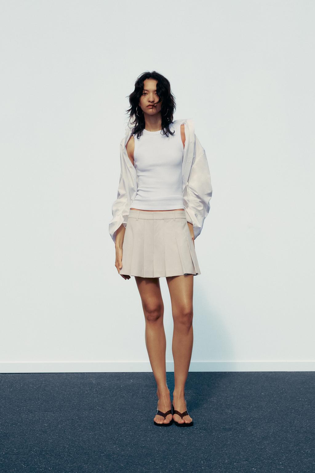 

Юбка в клетку со складками ZARA, цвет Light grey