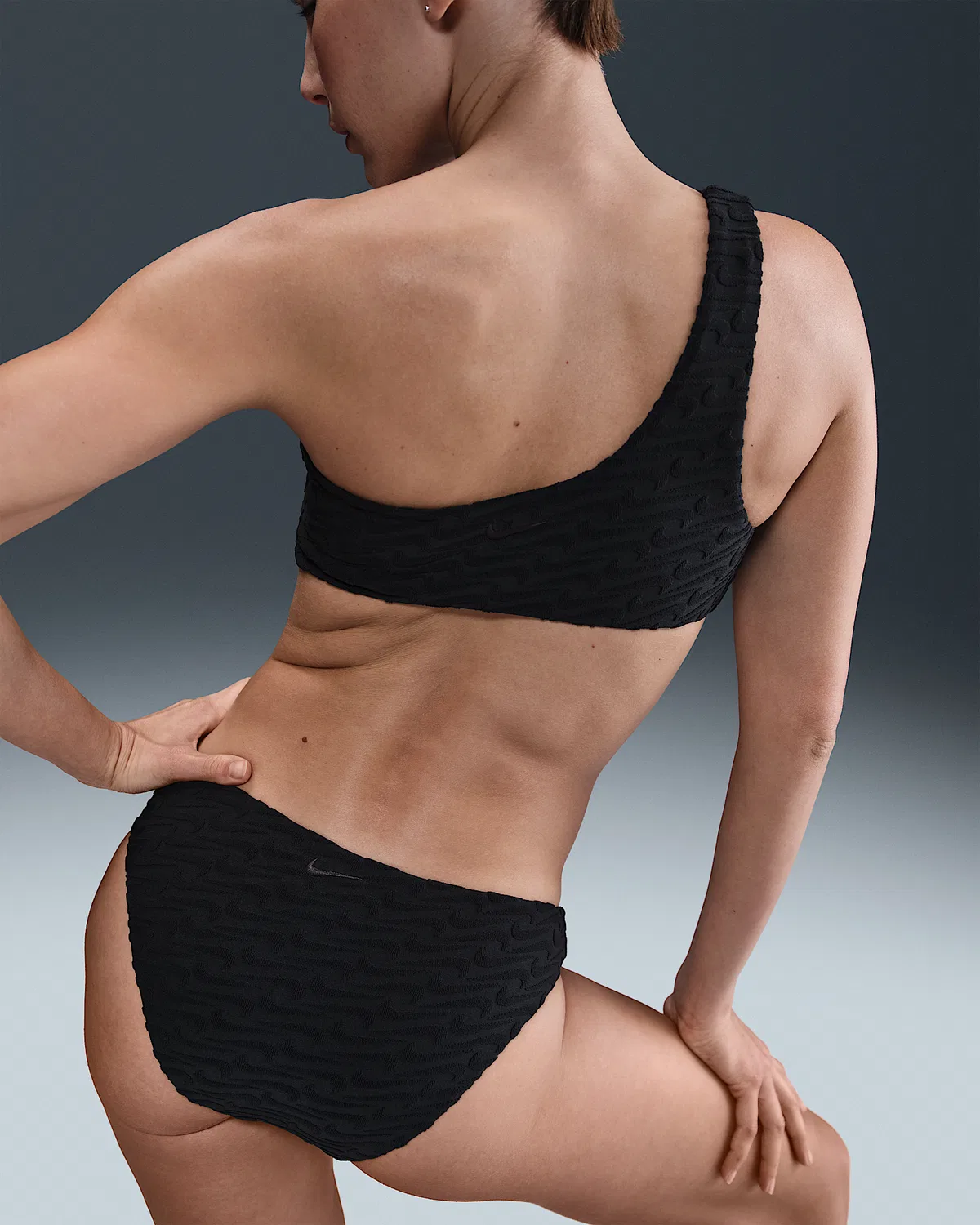 Женские бикини-трусы Terry Hipster Nike Swim Swoosh Link, Black — фото 3