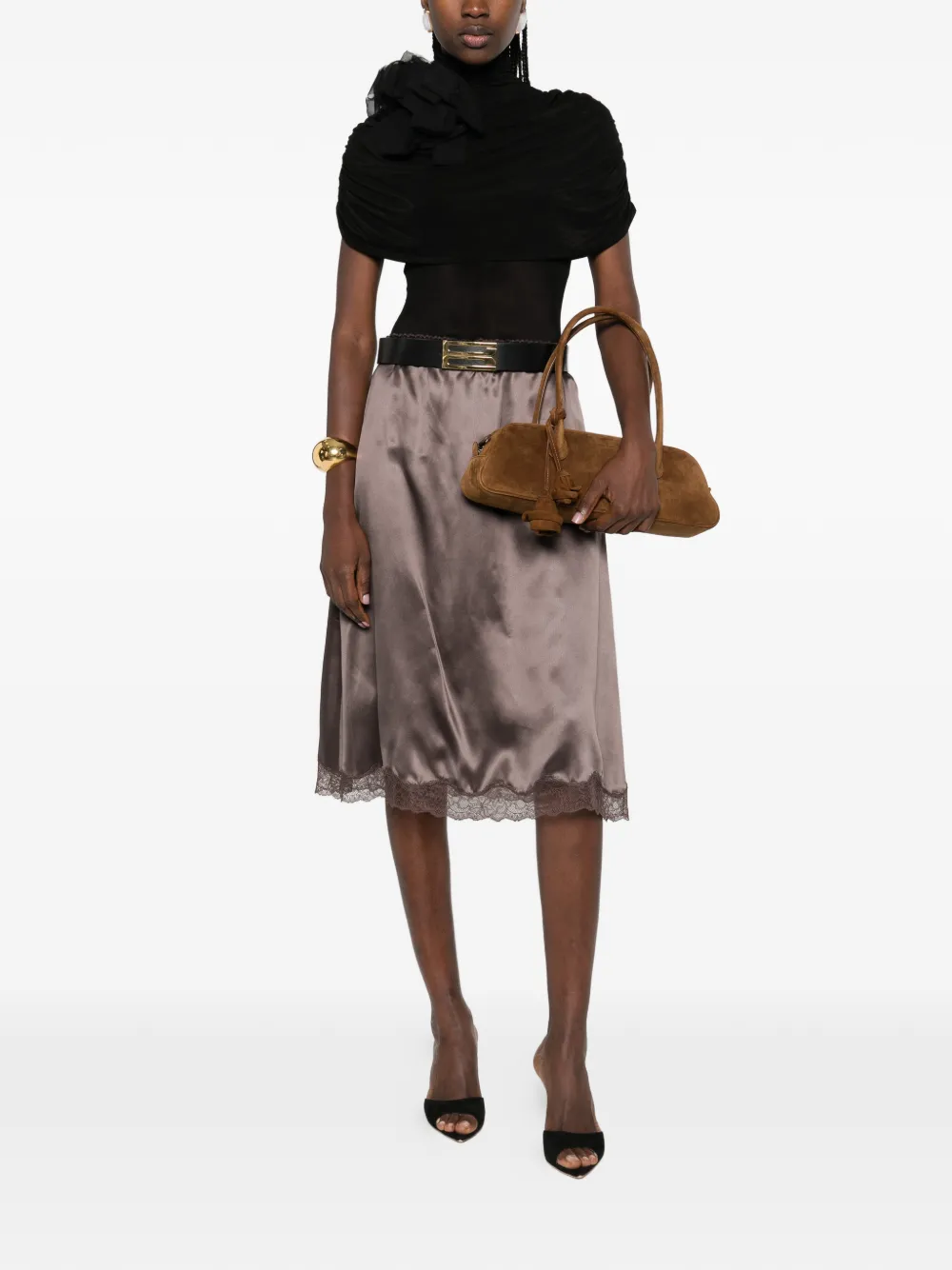 

Боди с драпировкой и высоким воротом Magda Butrym, черный