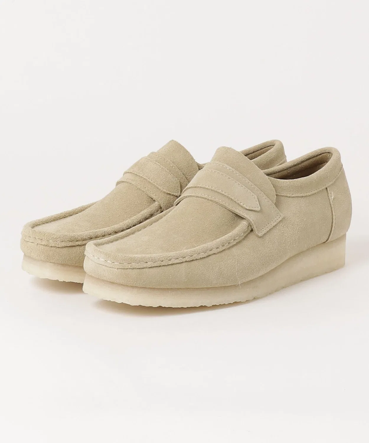 Мокасины-лоферы Wallabee Loafer Clarks из замши Maple, цвет бежевый