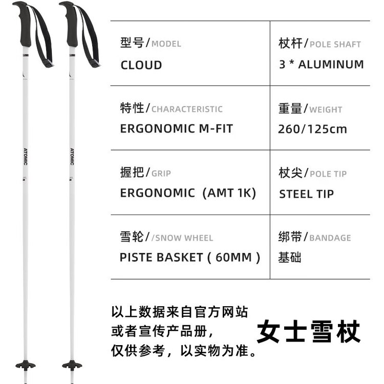 

Shijierxueju Ku новые лыжные палки Atomic AMT для мужчин и женщин, оборудование для двойных лыж, модель 2425 CLOUD white, 125cm