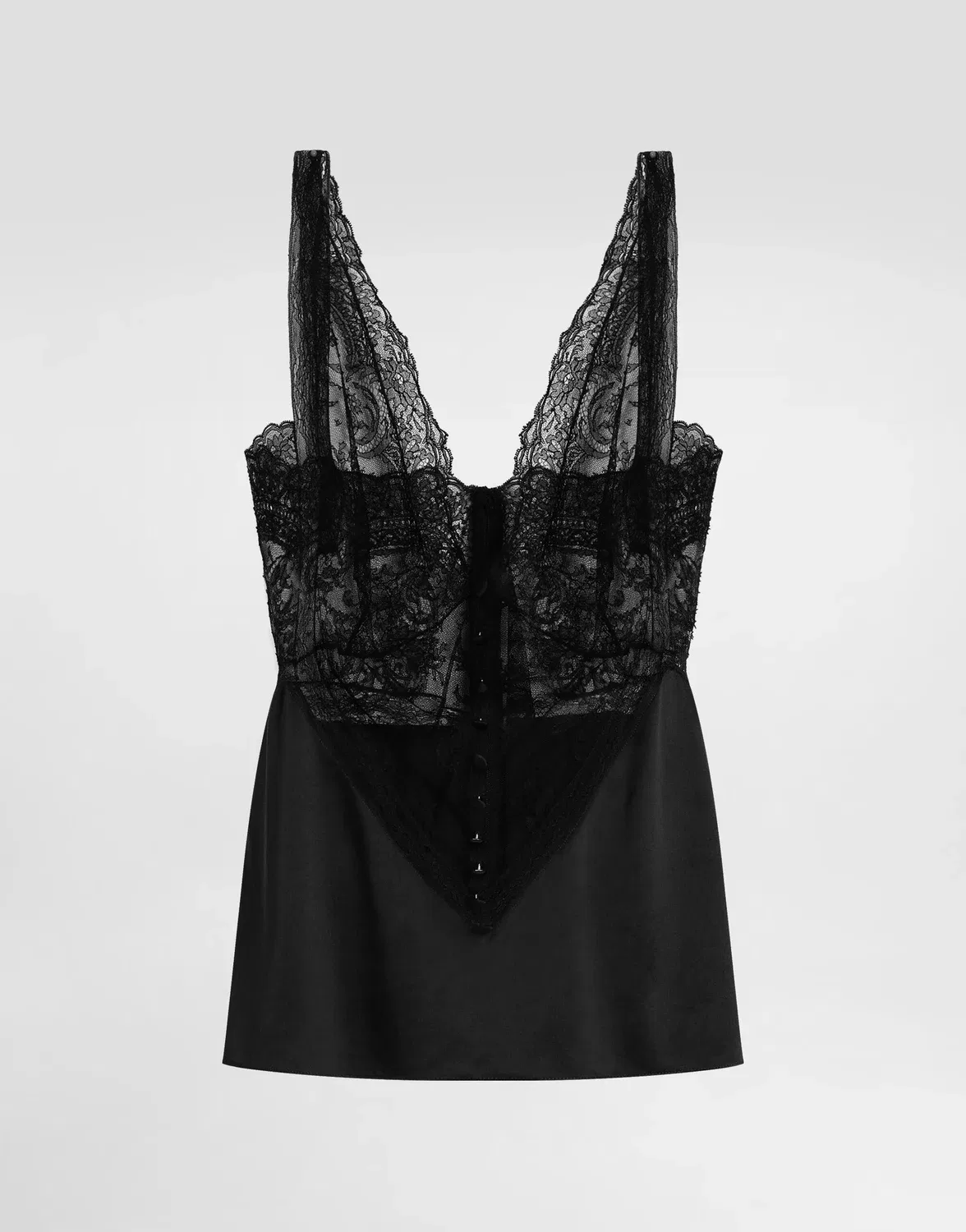 Шелковый топ с кружевными вставками DOLCE & GABBANA, черный