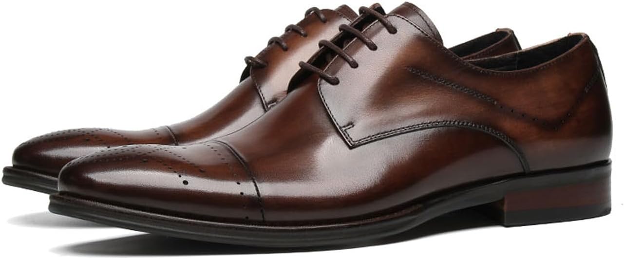 Мужские туфли Santimon Oxfords из натуральной кожи - Ручной работы дерби с закрытым носком для формальных мероприятий, смокинга, выпускного вечера, свадьбы и делового повседневного стиля, коричневый — фото 3