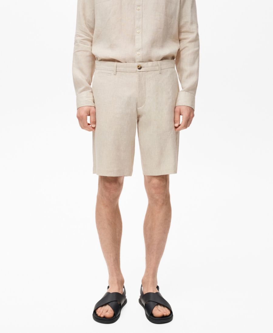 

Мужские льняные шорты-бермуды приталенного кроя MANGO, Ecru