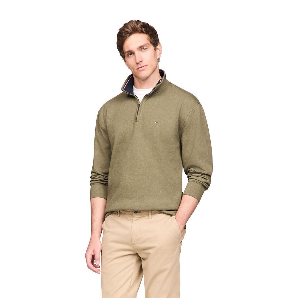 

Мужской топ с молнией четверть и логотипом Tommy Hilfiger, цвет Dark Green Heather
