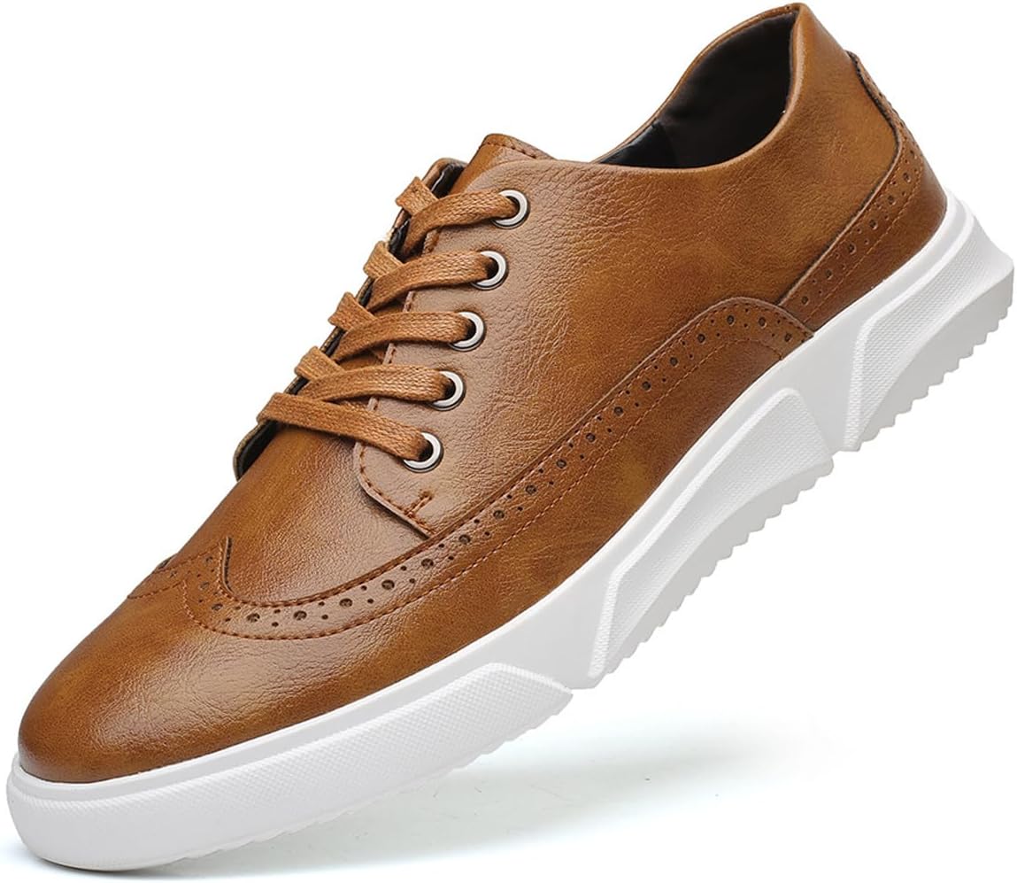 

Мужские кожаные кеды-оксфорды с плоской подошвой, модные с ушками, шнуровкой, округлым носком и мягкой подошвой, повседневные лоферы для бизнеса и офисной работы Generic, желтый