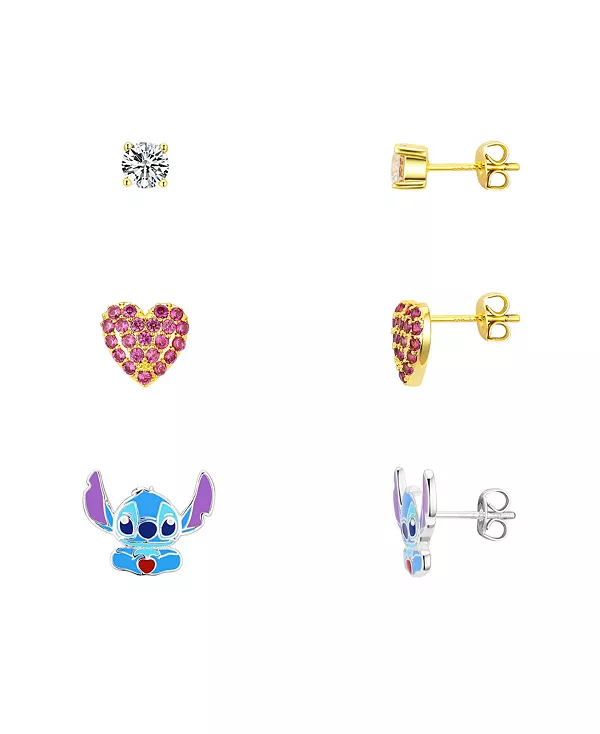 

Комплект сережек-сердечек «Лило и Стич» из кубического циркония Disney, two-tone