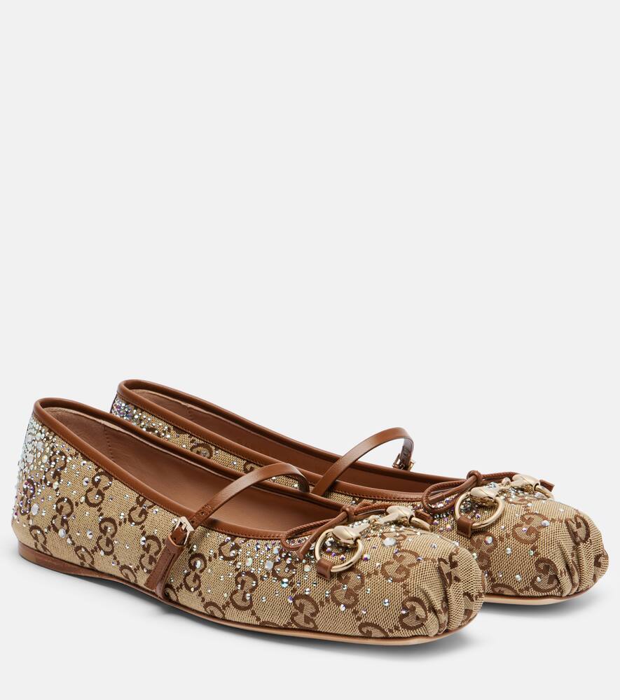 Балетки из ткани с декором horsebit Gucci, Camel Ebony/Sund/Ml