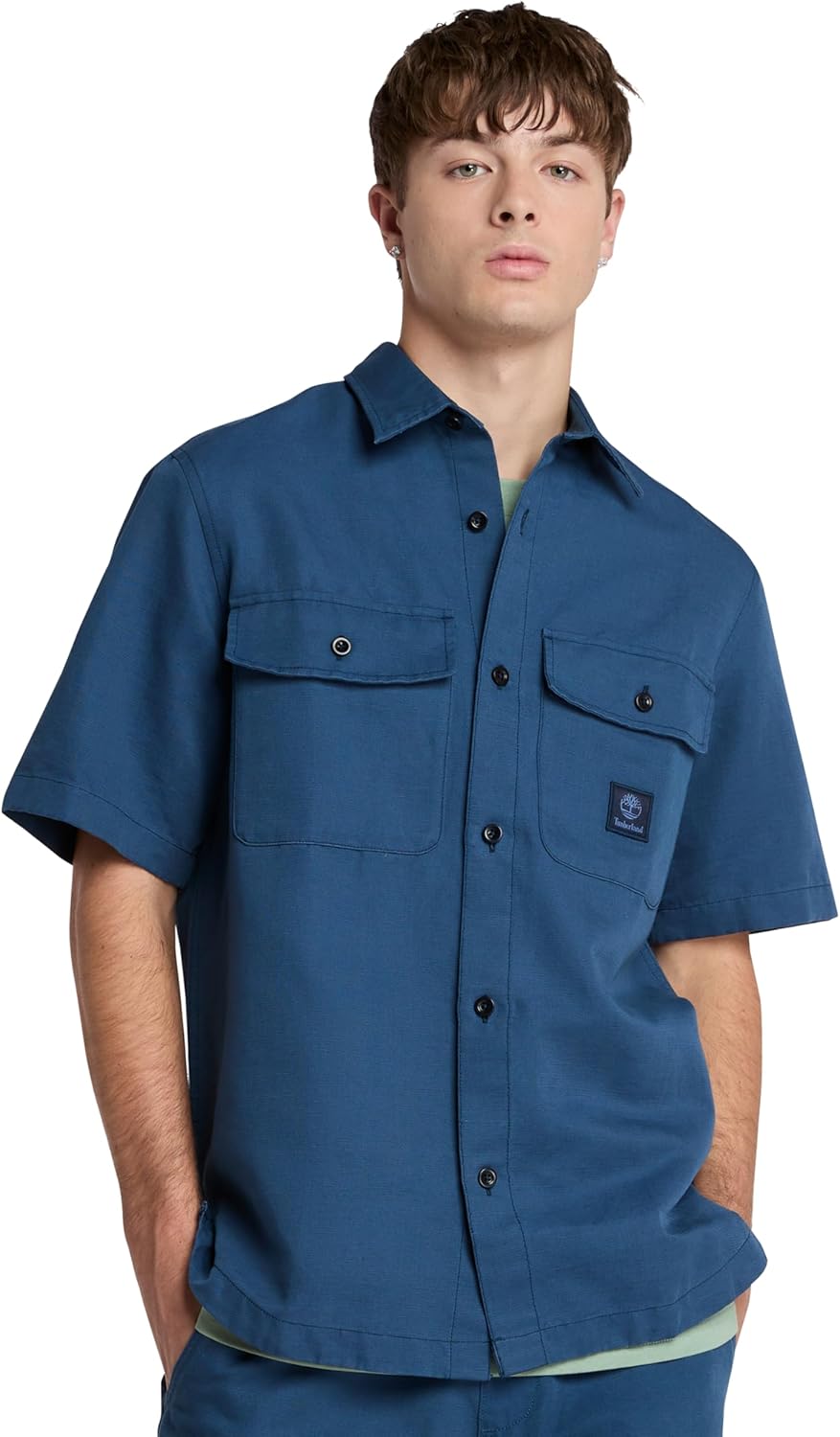 

Timberland мужская хлопковая льняная утилитарная рубашка-оверсайз, Dark Denim