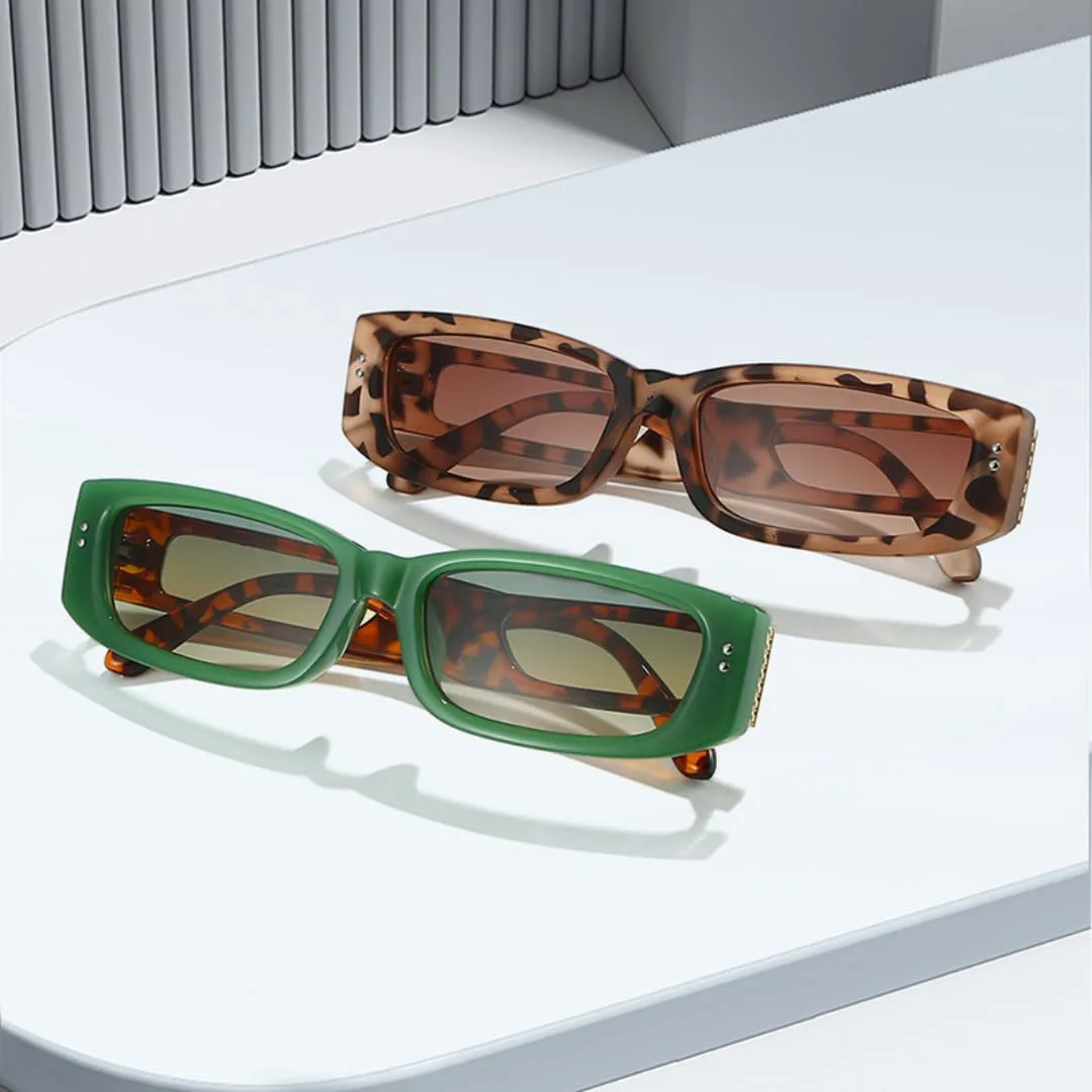 

Модные прямоугольные солнцезащитные очки для женщин с защитой от УФ-излучения UV400, ретро-стиль, заклепки, градиентные, для мужчин TYUVIVO, Black Yellow