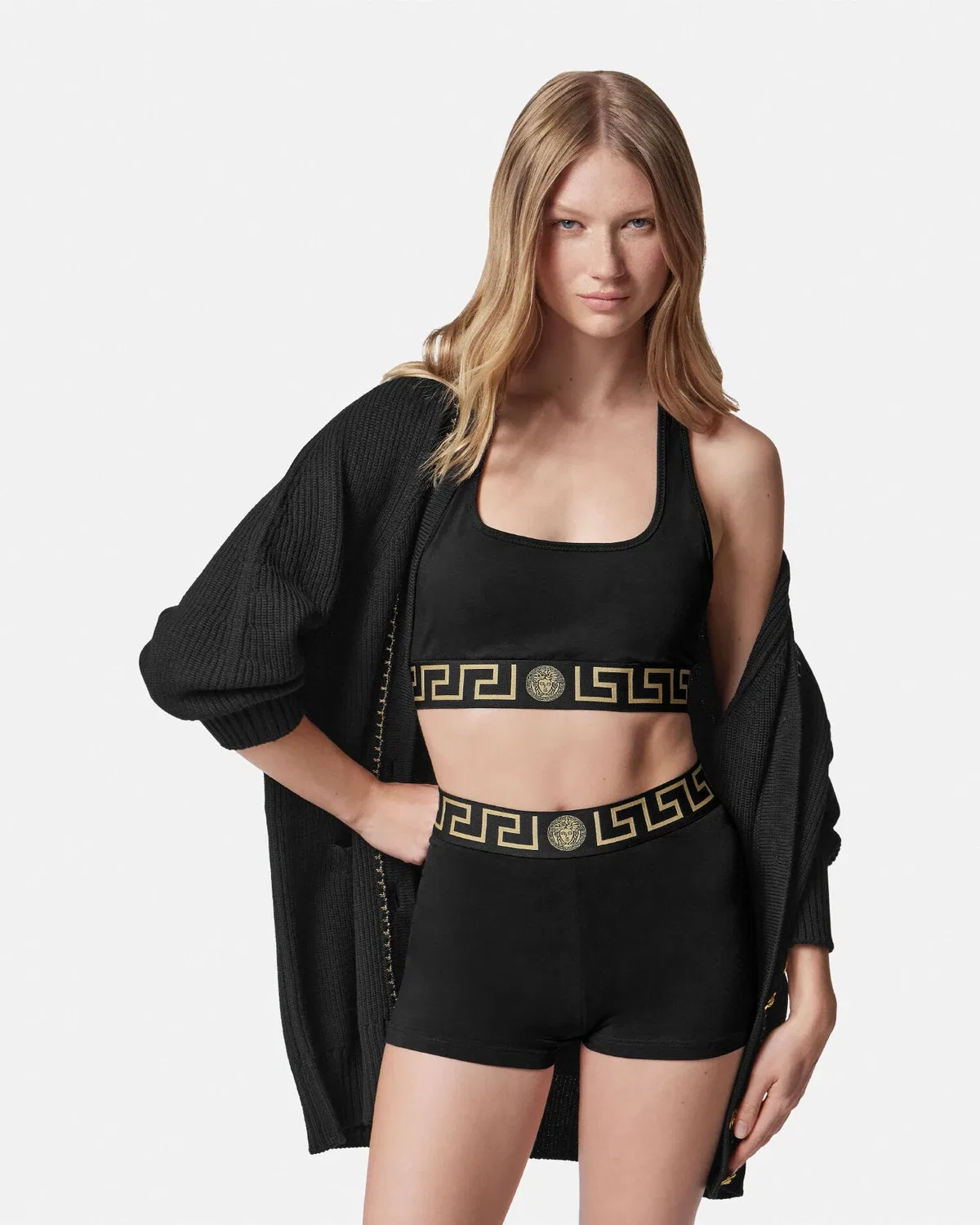 Бралетт с круглым вырезом и бордюром Greca VERSACE, черный — фото 2