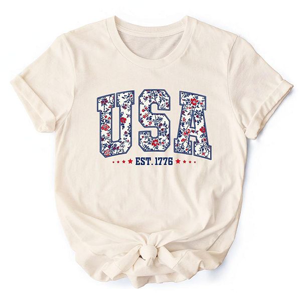 

Футболка с патриотичным цветочным принтом, 1776 independence day Ornamentallyyou, Natural