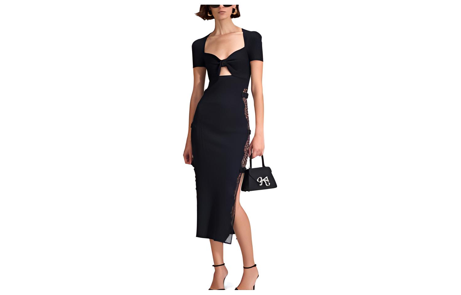 

Классическое черное платье с короткими рукавами Self-portrait