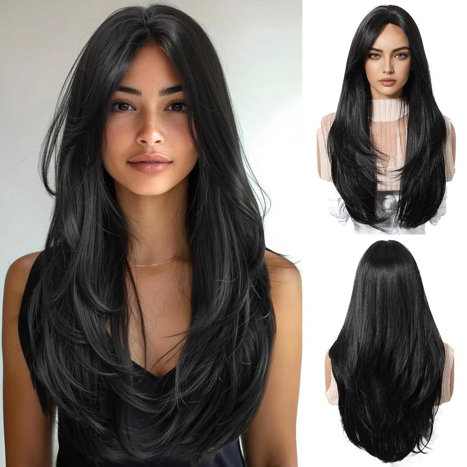 Женский длинный прямой черный парик с челкой от Esmee Oufei, Black(8297-4)